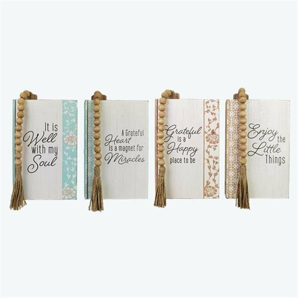 Youngs Wood Tabletop Faux Books with Blessing Bead Bookmark, Assorted Color - 4 Piece 10850